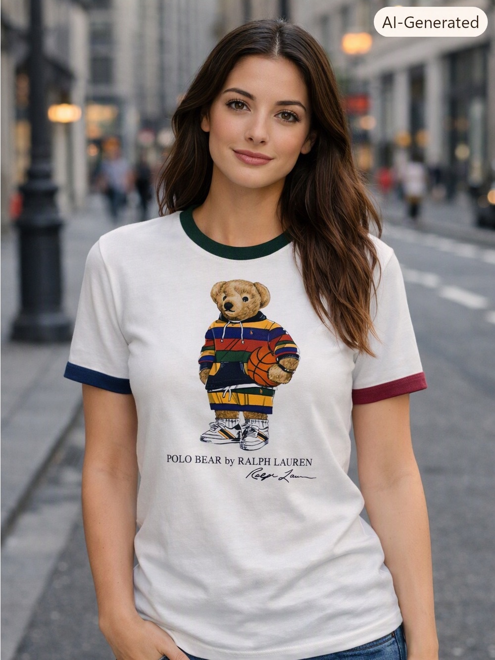 Polo Ralph Lauren Basketball Bear Ringer T-Shirt White Multicolor Size S